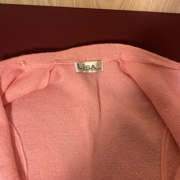 Lisa International Boiled Wool Pink Vest with Faux feather collar womens Size L - Picture 6 of 11